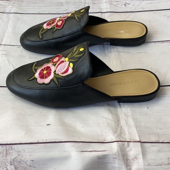 Marc Fisher Women Black Floral Embroidered Mules - 8.5 - Picture 4 of 10